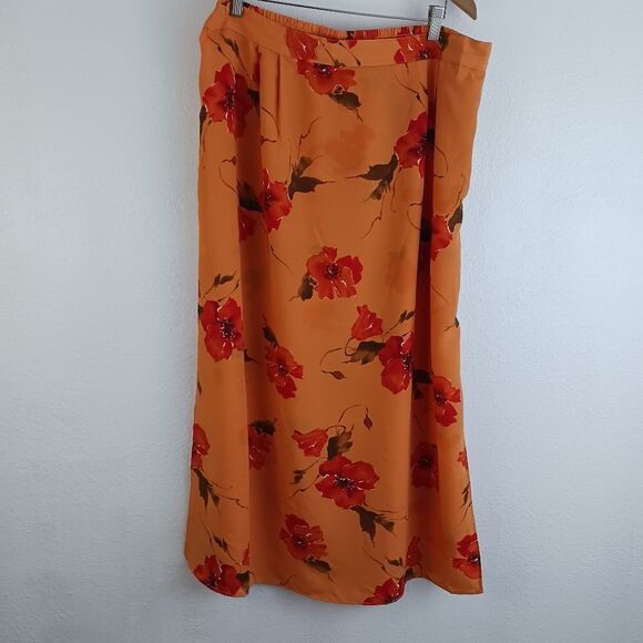 Indulgence Floral.print orange open side Maxi skirt size 2X - Picture 1 of 5